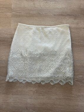 Free People Cream Lace Mini Skirt with Silver Embellishment